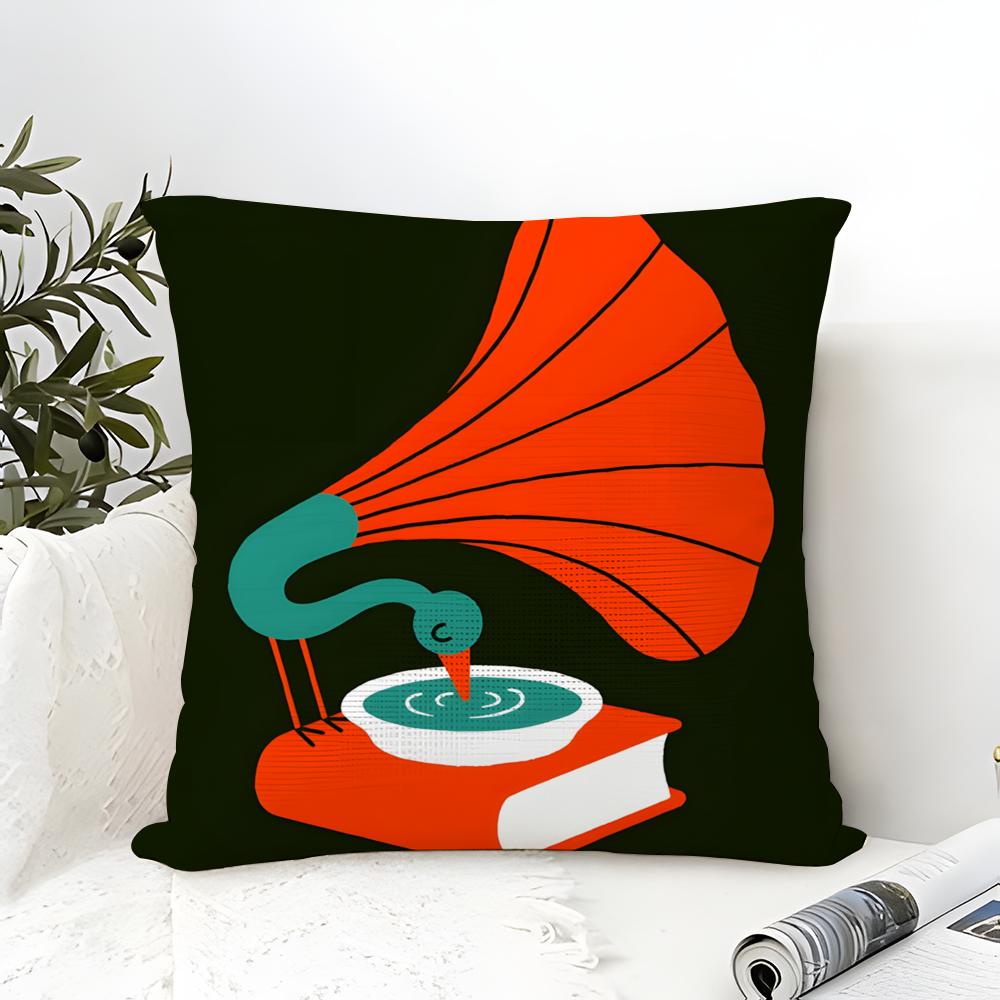 Eenvoudig Stijlvol Muziekplaat Ontwerp Kussensloop Katoen Linnen Stof Vierkant Rits Kussensloop Huis Decoratief Woonkamer
