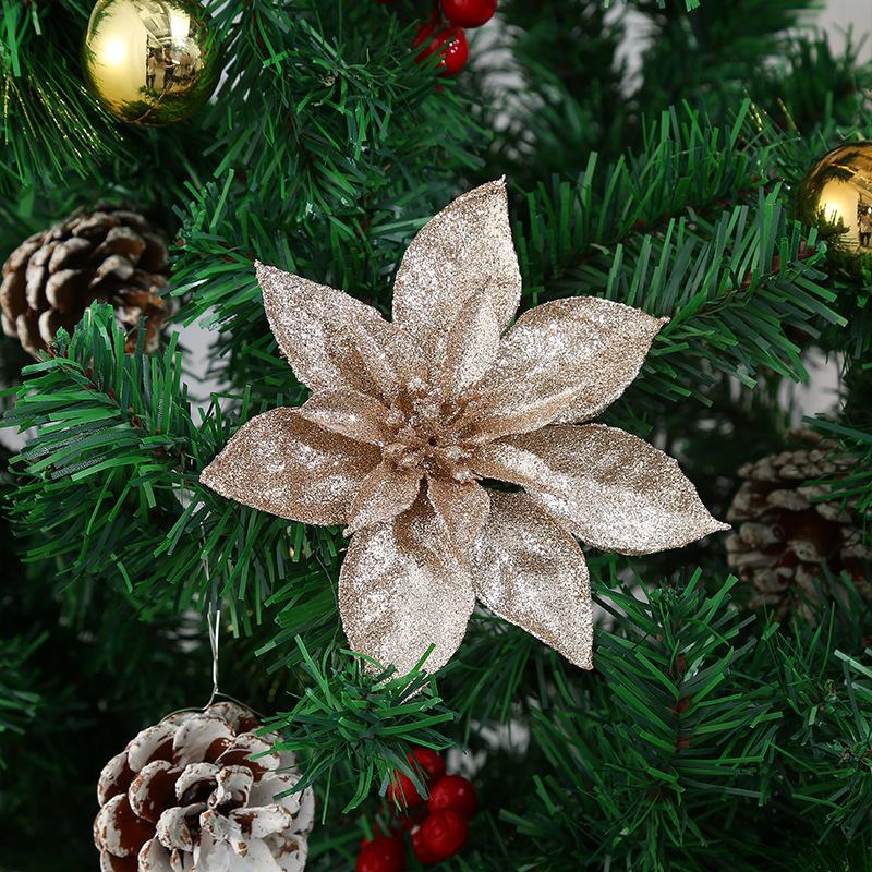 Exquisite Christmas Flowers, Solid Scallion Powder Gold, Silver and Red Flower, Christmas Tree Ornaments, Christmas Wreaths, Rattan, Christmas Decorat