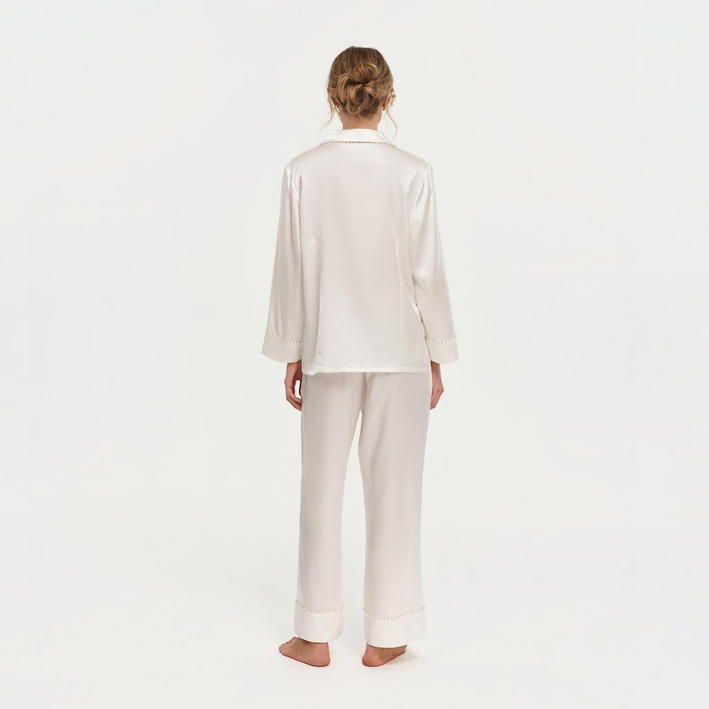 100% mulberry silk pajamas women's summer high-end long-sleeved trousers two-piece set of silk heavy silk pajamas loungewear