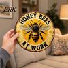 Easy Hang Metal Sign Honey Bee Round Sign, Bees at Work Retro Wall Hanging Plaque Decor for Cafe Bar Pub Home Art Walls