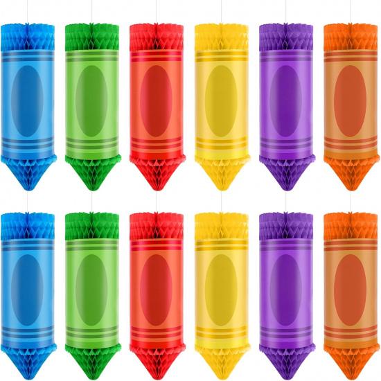Paper Lanterns Party Decorations, 12 Pcs Crayon Paper Lanterns for Classroom Ceiling Decor, Hanging Paper Lanterns for Back to School Decorations &