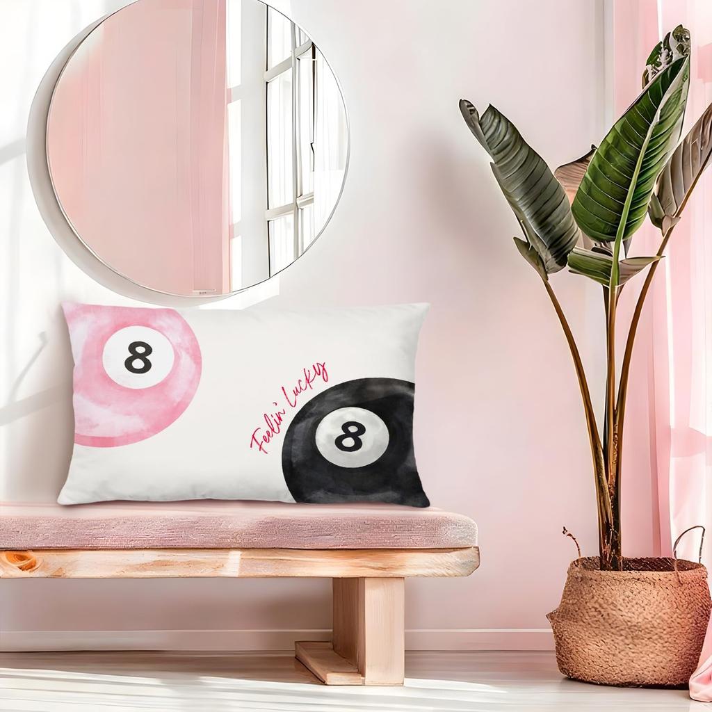 Preppy Lucky 8 Ball Pillow Covers 12x20, Pink and Black Room Decor, Funky Retro 8 Ball Y2k Aesthetic Lumbar Throw Pillow Covers for Girls Bedroom