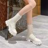 Women's Spring Autumn Thin Thick Soled Tall Strap Short Boots Versatile Retro Simple Comfortable Wear Resistant Mid Heeled Boots