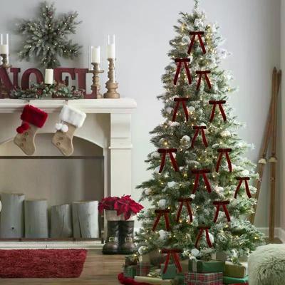 6Pcs Velvet Christmas Tree Bows Vintage Ribbon Tree Topper Bows Ornaments For Staircase Garland Home DIY Crafts Decorations