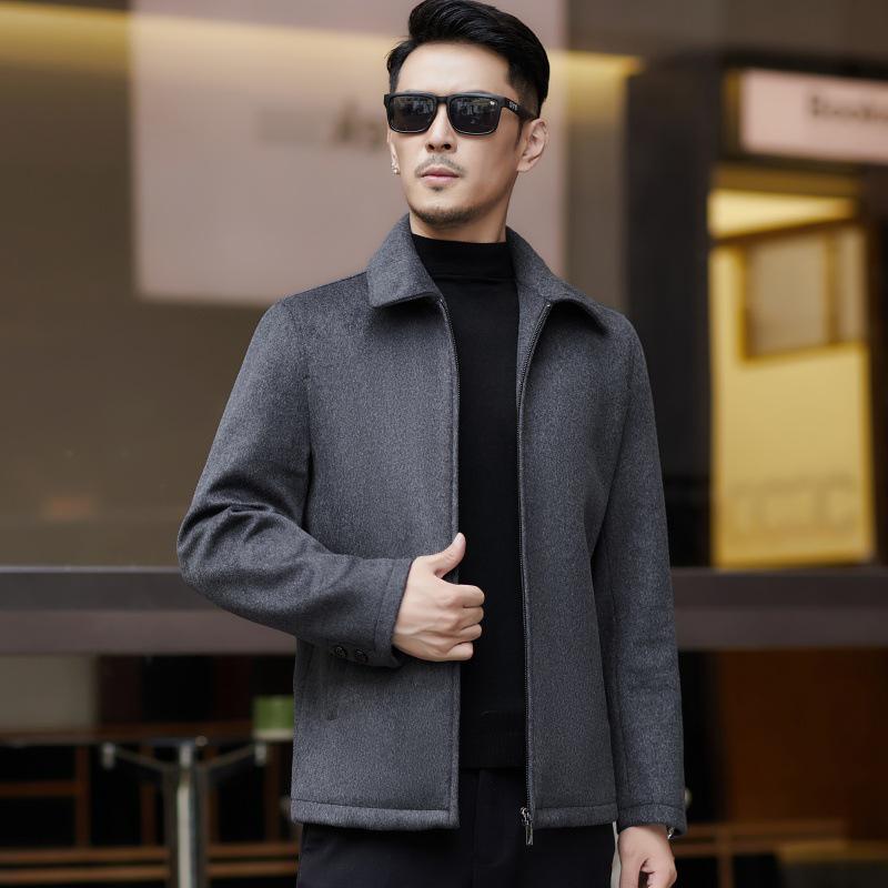 Men's Autumn Winter Cashmere Wool Lapel Jacket - Thick, Casual, Versatile Coat for Middle-Aged and Elderly Dads