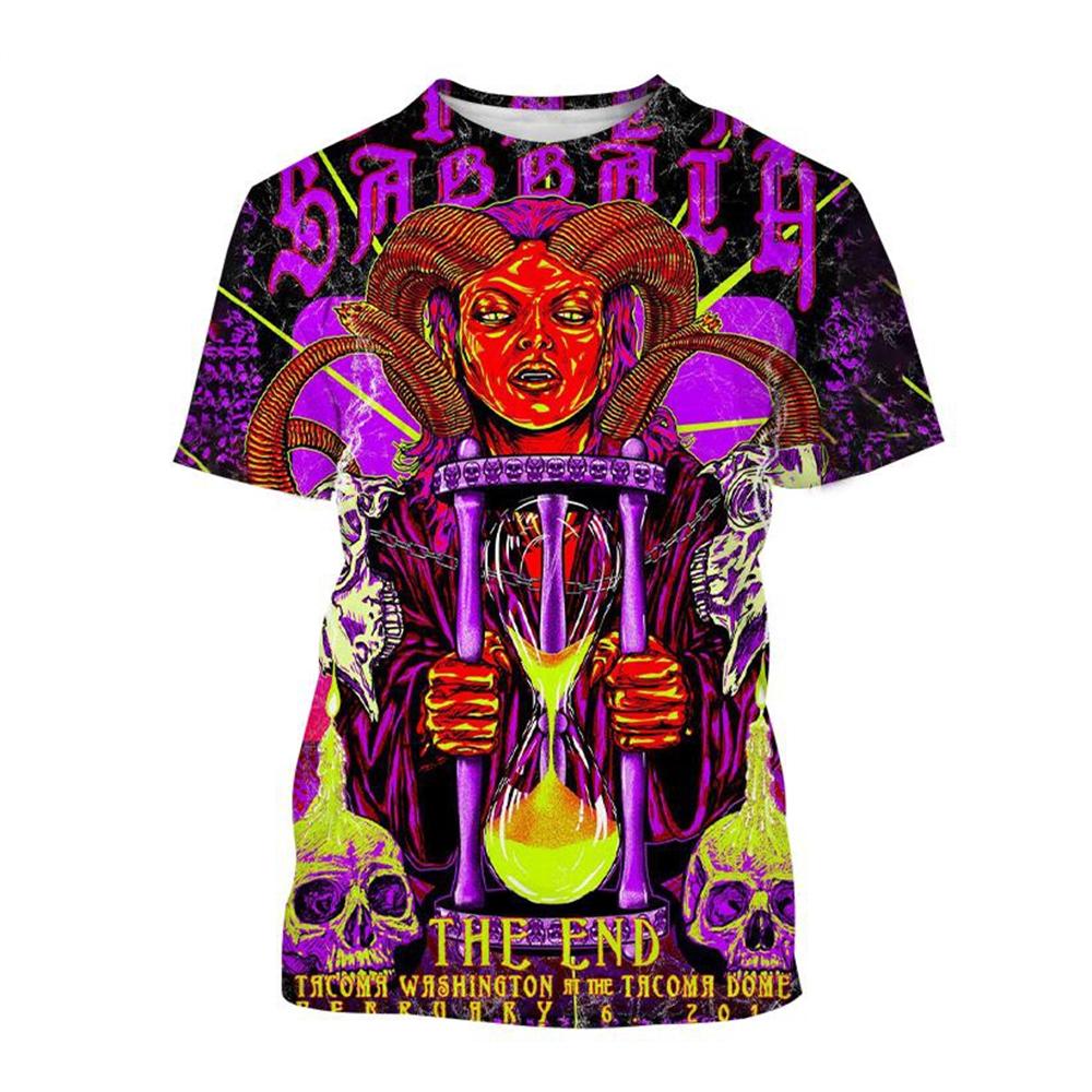 Round Neck 3D Black Sabbath Band Graphic Printed Long Sleeved Men's T-shirts - Soft Medium Stretch Polyester Fabric Summer Relaxed Fit Clothing