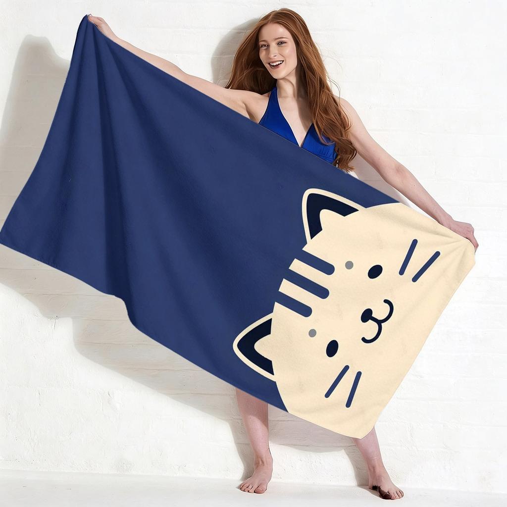 1pc Cute Cartoon Cat Striped Oversized Beach Towel, Quick-Drying Absorbent Towel, Perfect for Beach & Pool Use
