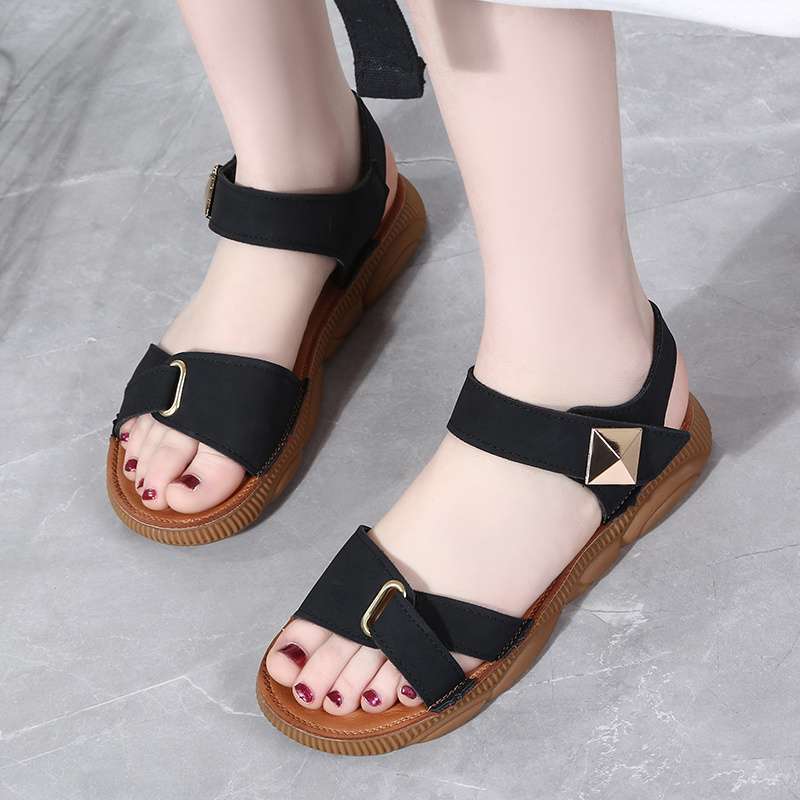 Beef Tendon Sole Sandals Women's Summer New Korean Version Versatile Flat Heel Women's Shoes Student Shoes Soft Sole Pregnant Women's Mother Shoes