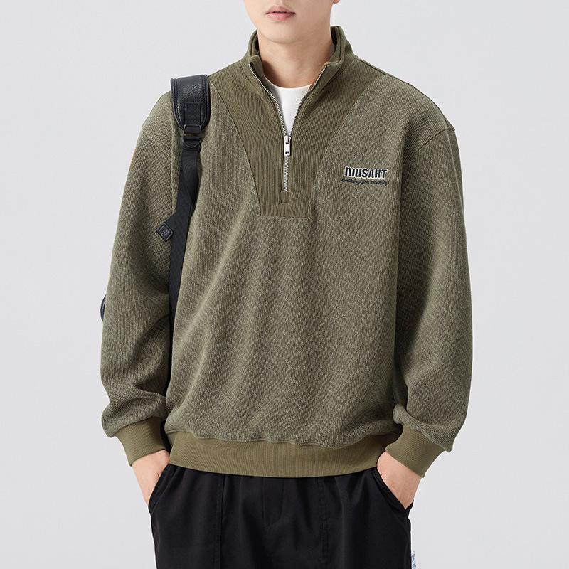 Men's Autumn 2025 Trendy Half-Zip Heavyweight Hoodie - Long Sleeve, Casual Style