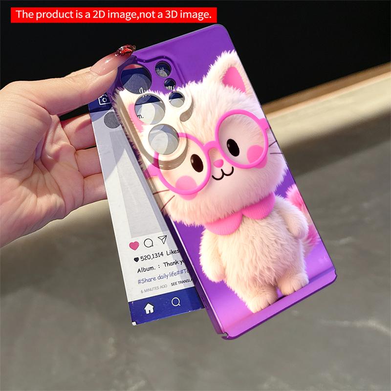 2DFlat Samsung phone case Pink-Glasses Kitty Phone Case Applicable to Galaxy S22 S23 S24 S25ULTRA S26 A12 A13 A14 A15 A16