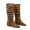 Fashion 2024 Autumn/winter Women Boots Pointed Toe Flat Heels Boots for Women Pleated Leopard Print Pattern Boots Mid-calf Women Shoes