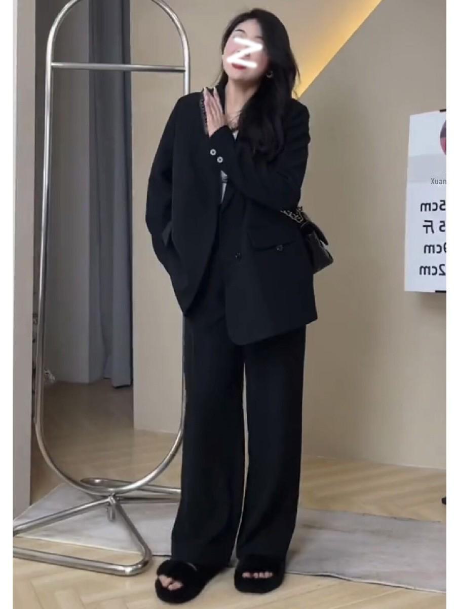 

Женский утягивающий костюм в стиле вестерн больших размеров на весну/осень с широкими брюками, комплект из двух предметов M чёрный