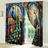 JIT 2pcs Floral Peacock Print Curtains Room Darkening Rod Pocket Polyester Window Drapes Home Decor for Living Room Bedroom