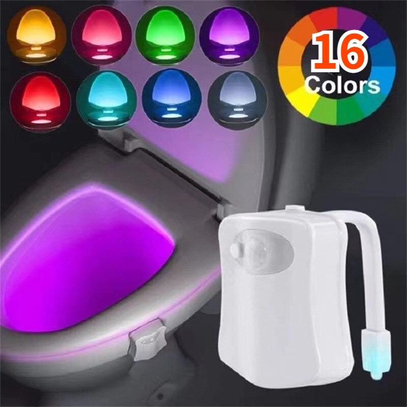 Cute Mini Human Body Infrared Induction LED Toilet Night Light, 8/16 Colors Bathroom Star Projector Lamp with Motion Sensor for Home Decor