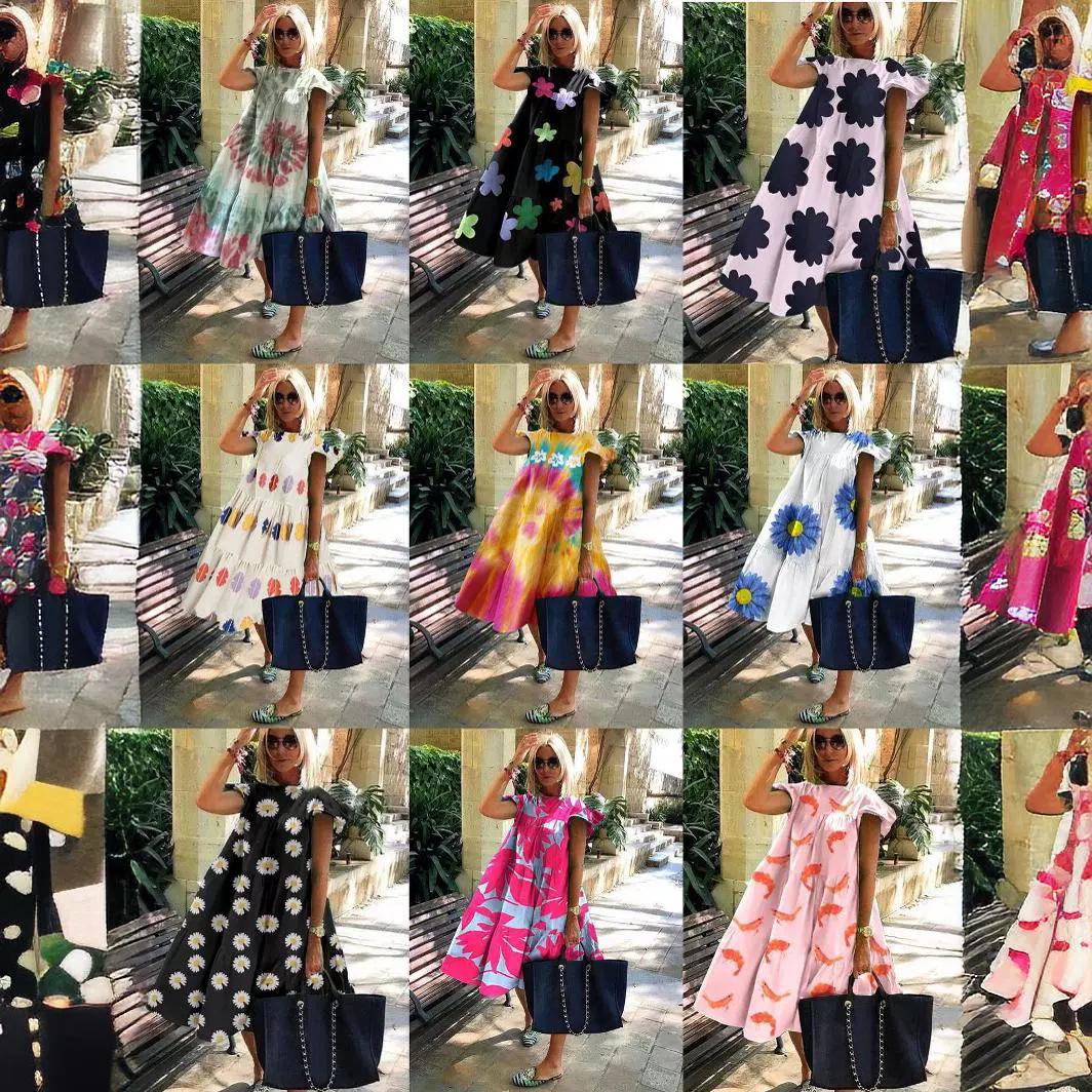 

European and American Women s Sweet Vacation A-Line Print Dress XXL