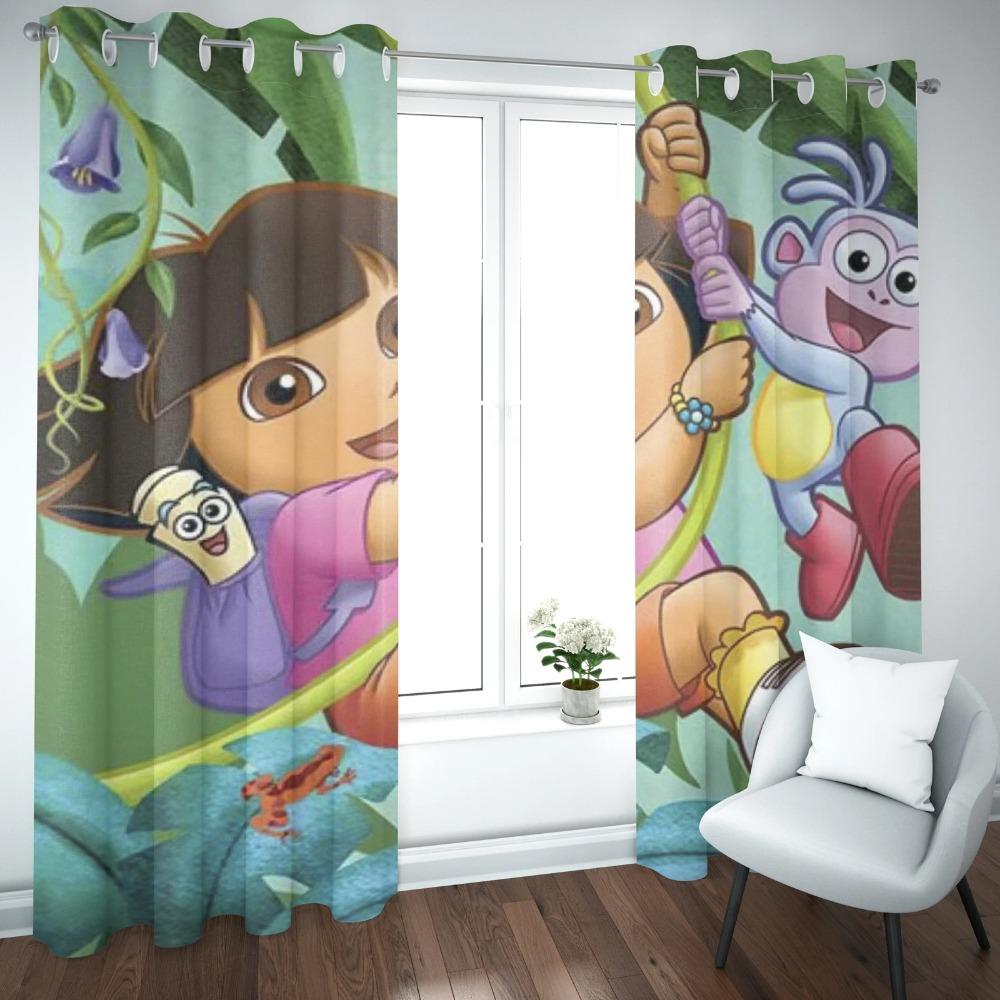 Dora die Entdeckerin Cartoon Heimvorhang, Niedlicher Druck Lichtfilternde Vorhänge, Wohnzimmer, Schlafzimmer, Wärme- und Sonnenschutz