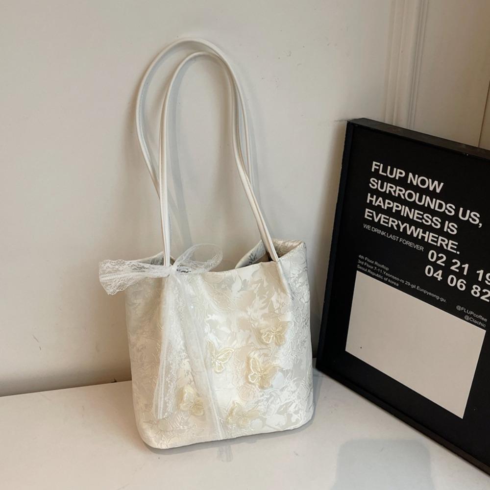 

Exquisite Chinese Style Shoulder Bag Butterfly Hanfu Printing Handbag Embroidery Tote Bag Party белый