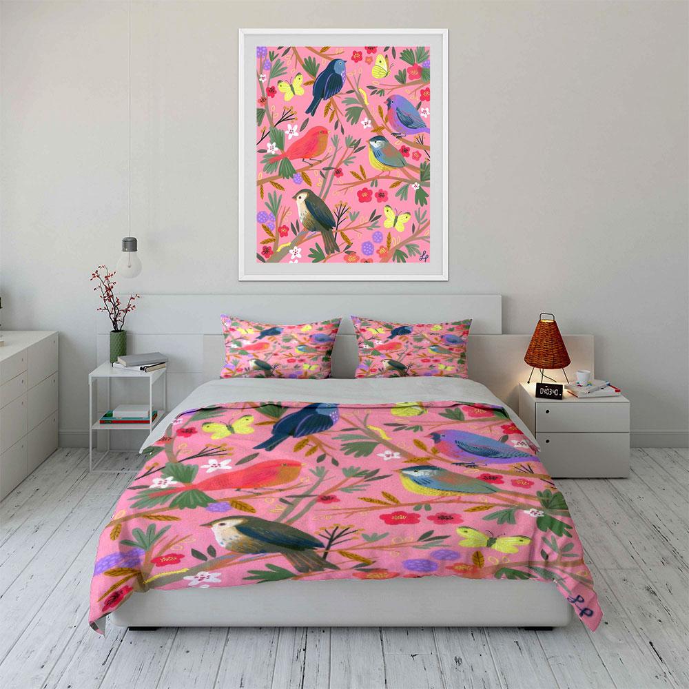 Birds And Flowers Decorative Set Soft Comfortable Duvet Cover Bedding Set Included 1*Duvet Cover & 2*Pillowcases, Gift
