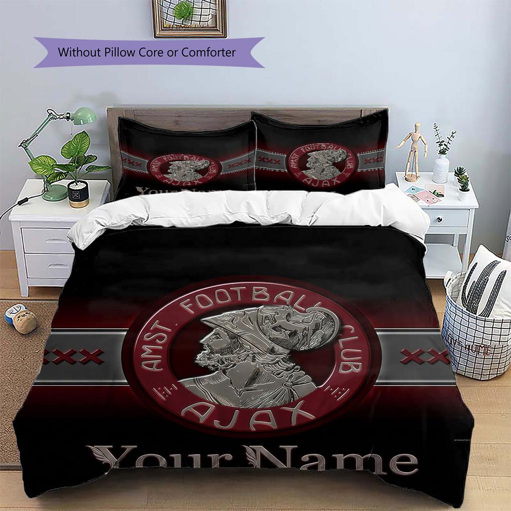 AFC Ajax Custom Name Pattern Bedding,Quilt Set Quilt Cover Pillowcase Home Birthday Gift(1 * Duvet Cover + 2 * Pillowcase, Without Core)