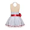 Mädchen Weihnachten Tanzbody Kleid Ärmellos Schleife Pailletten Verziert Bühnenbekleidung