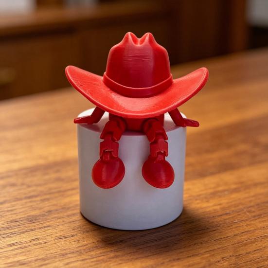 Desktop Ornaments Cowboy Hat Shape 3D Printed Figurine Faceless Funny Adjustable Sitting Posture Desktop Decoration