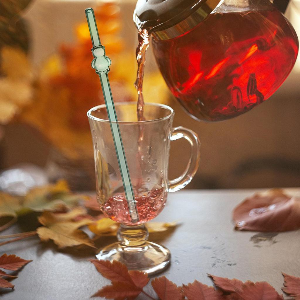 1/5/7Pcs 1set Bear Glass Straw Transparent Color Cartoon Shaped Straw Environmental Protection and Heat Resistance