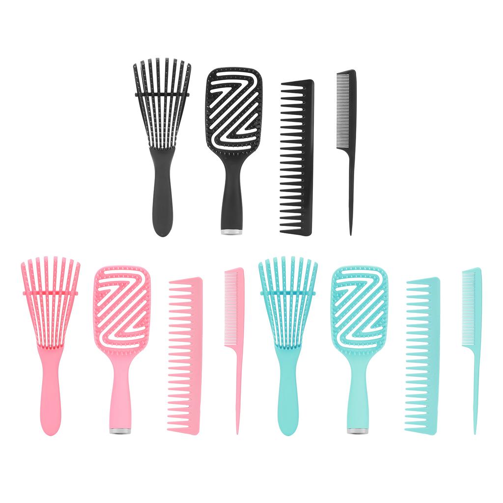 5pcs Detangling Brush Scalp Massage Straight Hair Hollow Comb Rat Tail Hair Brush Set