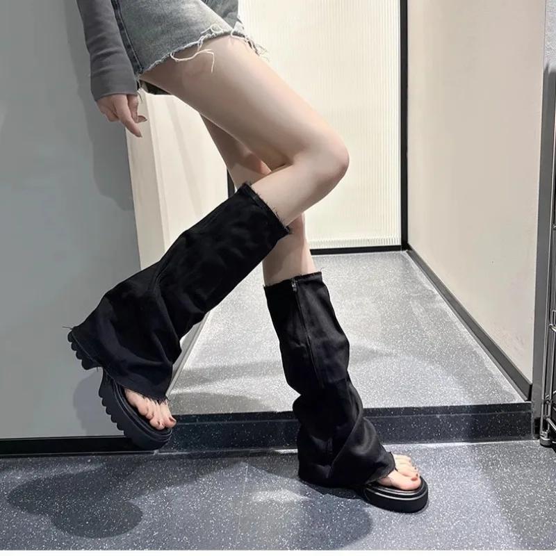 Fashion 2025 Summer Side Zipper Women's Boots Fashion Cowboy Sandal Boots Open-Toe Thick Platform Casual Best Seller Sandal Bootszapatos