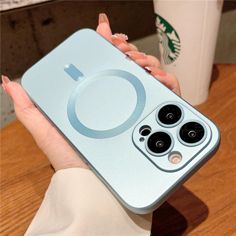 

Original Magsafe Magnetic Wireless Charging Case For iPhone 16 15 14 Plus 13 12 11Pro Max Glass Lens Protection Soft Matte Cover For iPhone 16 Pro светло-синий