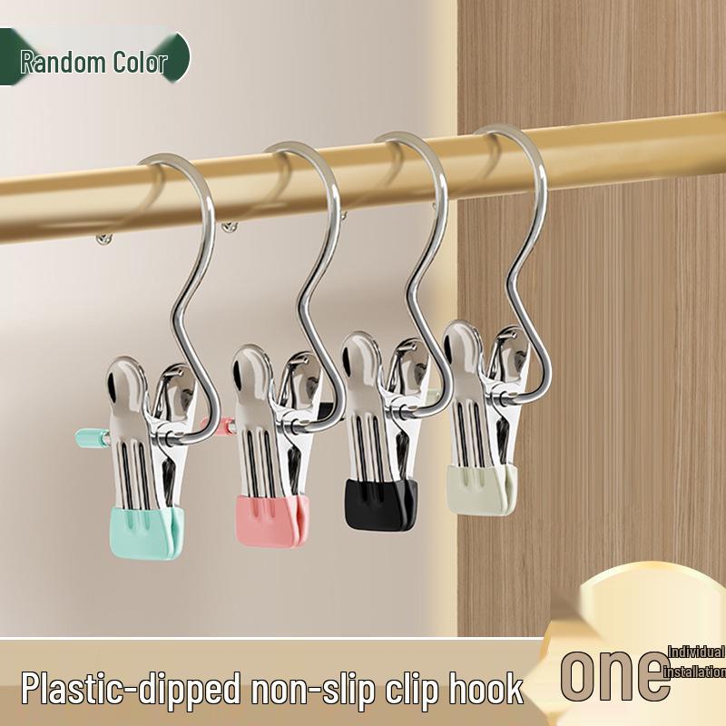 

Windproof Stainless Steel Pants and Hat Clip with Hook for Drying and Storage