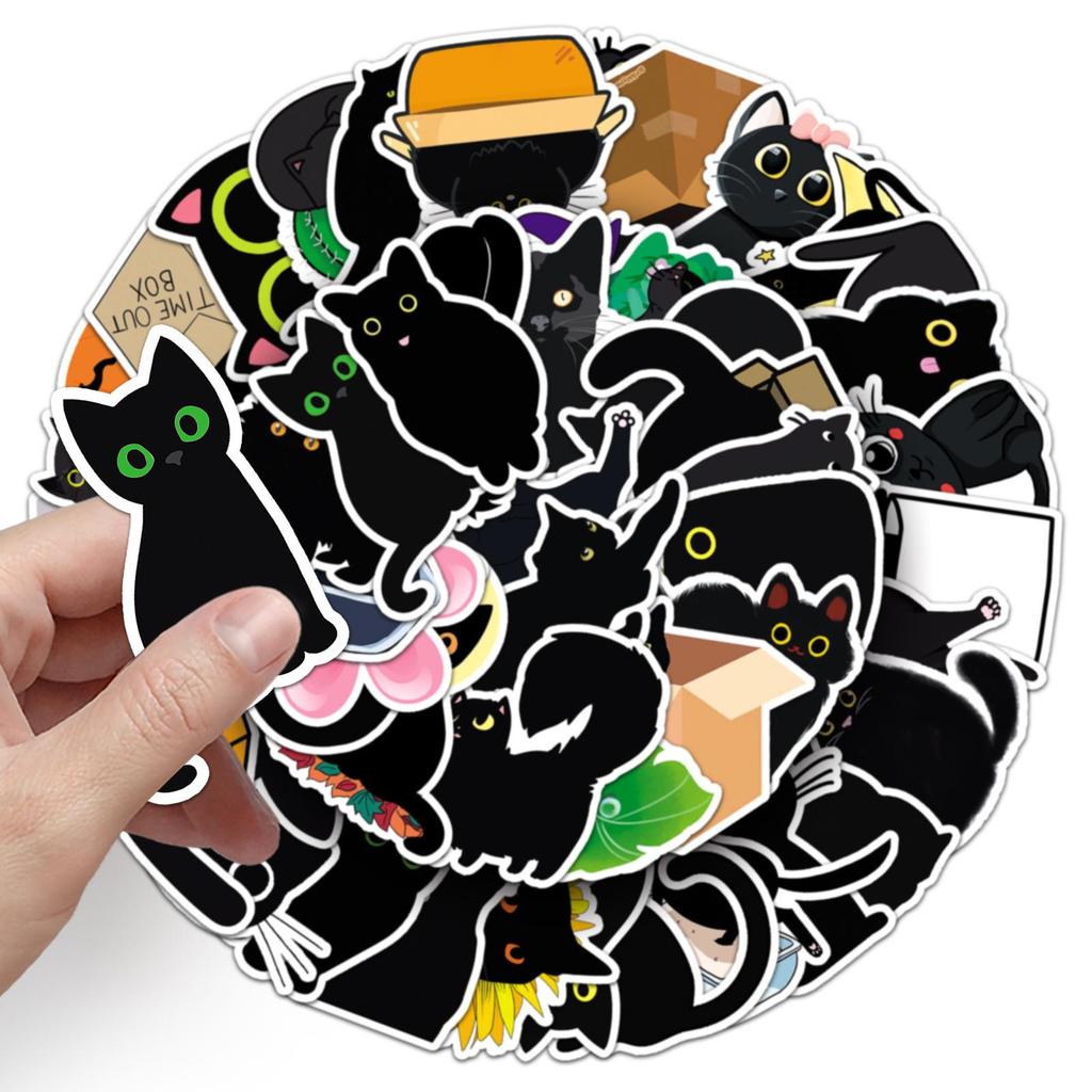 50 Black Cat Kitten Stickers: Waterproof Decoration for Suitcases, Scooters, and Laptops