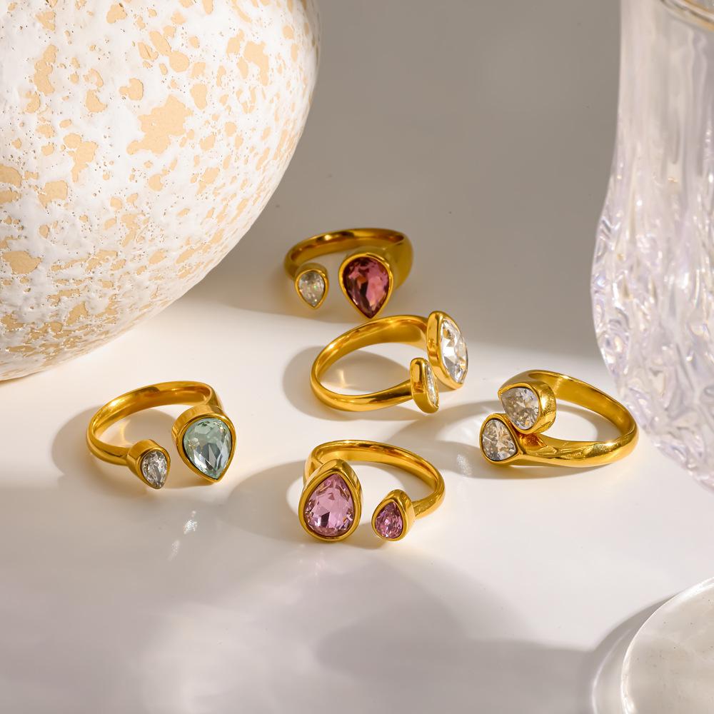 Waterproof Jewelry 18K Gold-plated Stainless Steel Rings Non-fading Fashionable Luxurious Adjustable Opening Zircon Finger Ring