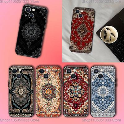 Persian Carpet Floral Pattern Phone Case For iPhone 17,16,15,14,13,12,11,Pro,XS,Max,XR,Plus,E,SE4,Mini Black Soft Cover