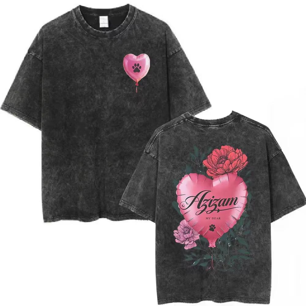 2026 New Retro Pop Song Inspired Print Washed Cotton Tshirt Casual Streetwear Top