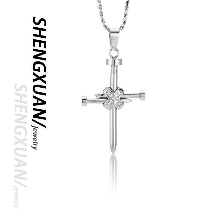 2026 Stone Cross Necklace Fashion Light Luxury Necklace Jewelry Premium Jewelry Full Diamond Men's Necklace