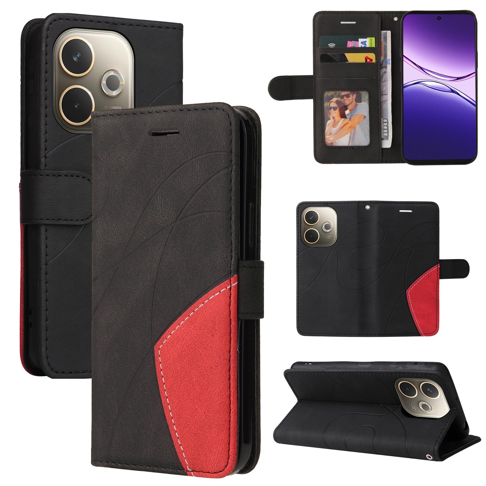 

For Oppo A5 Pro 5G Leather Phone Case Stand Wallet with Bi-colour Splicing Design Black