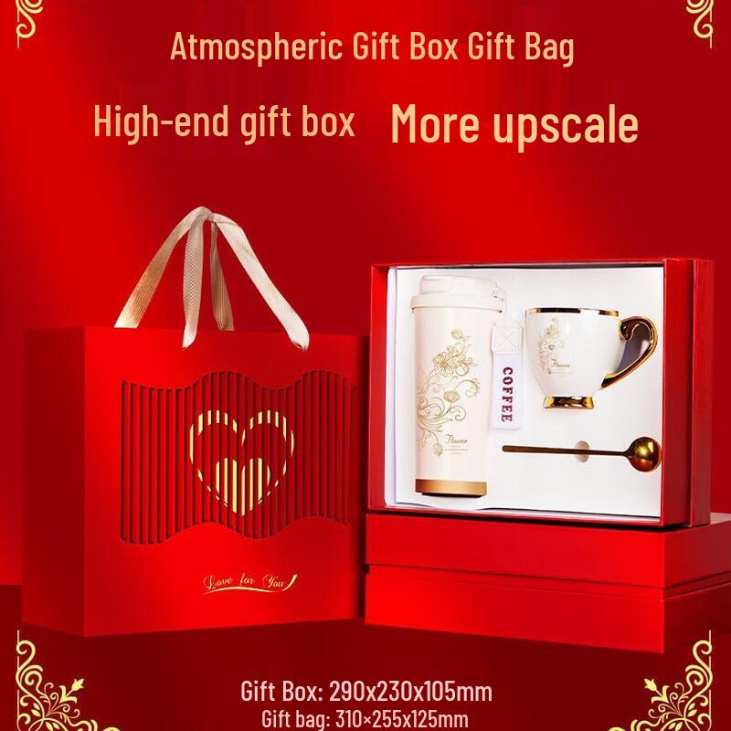 Elegant Insulated Coffee Cup Gift Set Coffee Cup + Ceramic Cup + Round Spoon