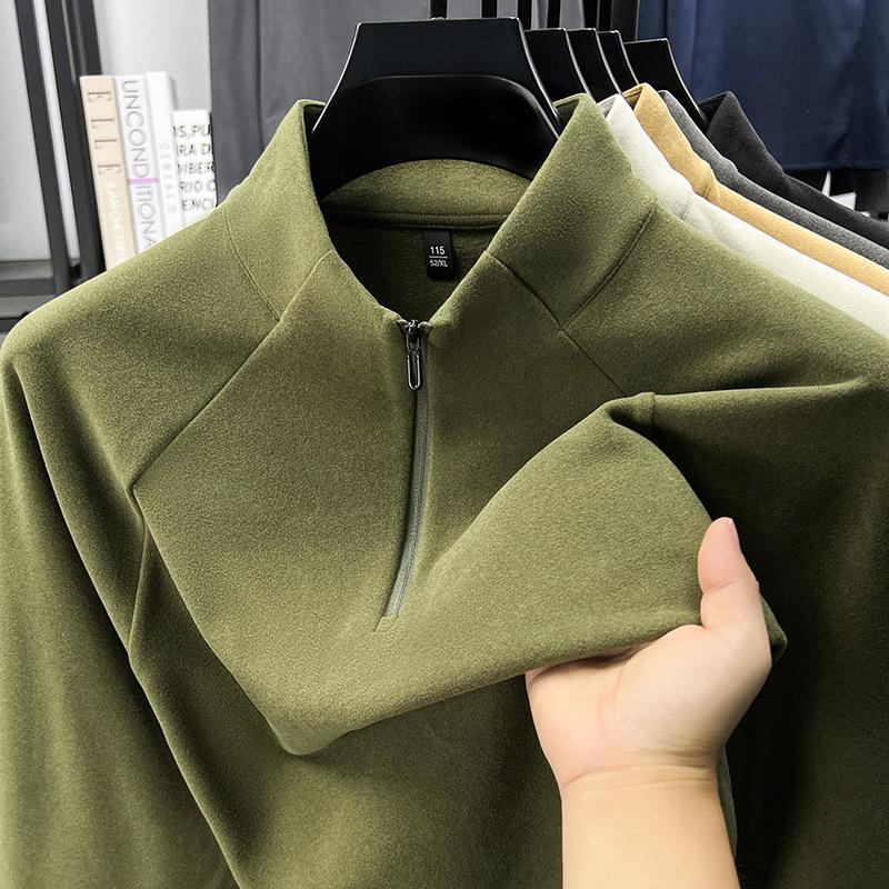Men s Double-Sided Fleece Half-Zip Self-Heating Sweatshirt - Thickened Warm Base Layer for Autumn and Winter 4XL (for 90-100 kg)