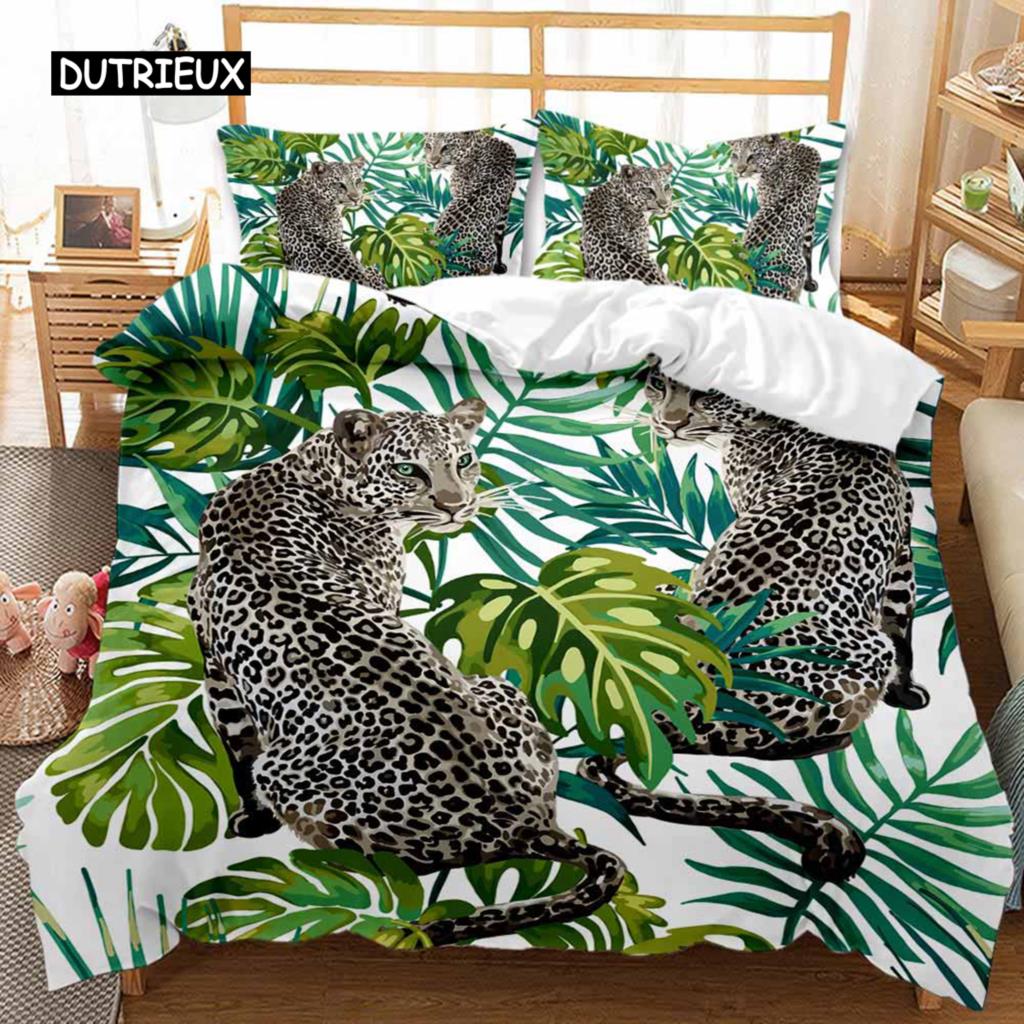 Leopard Bed Cover Collection Fierce Cheetah Bed Cover Collection Moon Viewing Wild Animal Printed Full Size Queen Size King Dimension Size Polyester