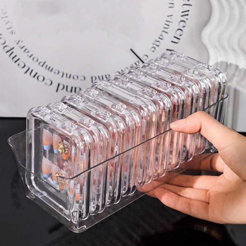 10pcs Wear Nail Art Storage Box Transparent Packaging Boxes Dustproof Flip Up Jewelry Box