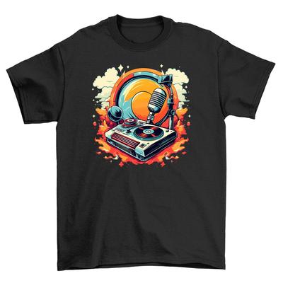 Retro_15 Platenspeler Grappig T-shirt voor Vintage Gevoel en Muziekliefhebbers. 100% Katoen