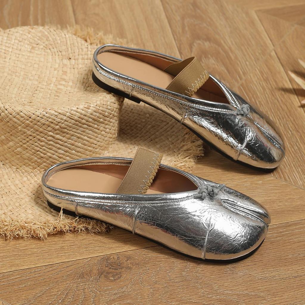 Γυναικεία Μοβ Μαμά Μαλακής Σόλας Επίπεδα Loafers με Λουράκι Διχάλας Δακτύλων με Χοιροδίκτυλο