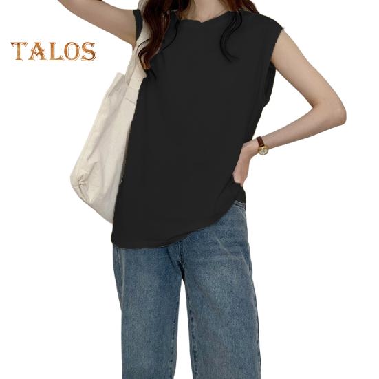 Women Summer T-shirt Round Neck Cap Sleeve Solid Color Tee Shirt Solid Color Loose Fit Casual Tops Daily Wear