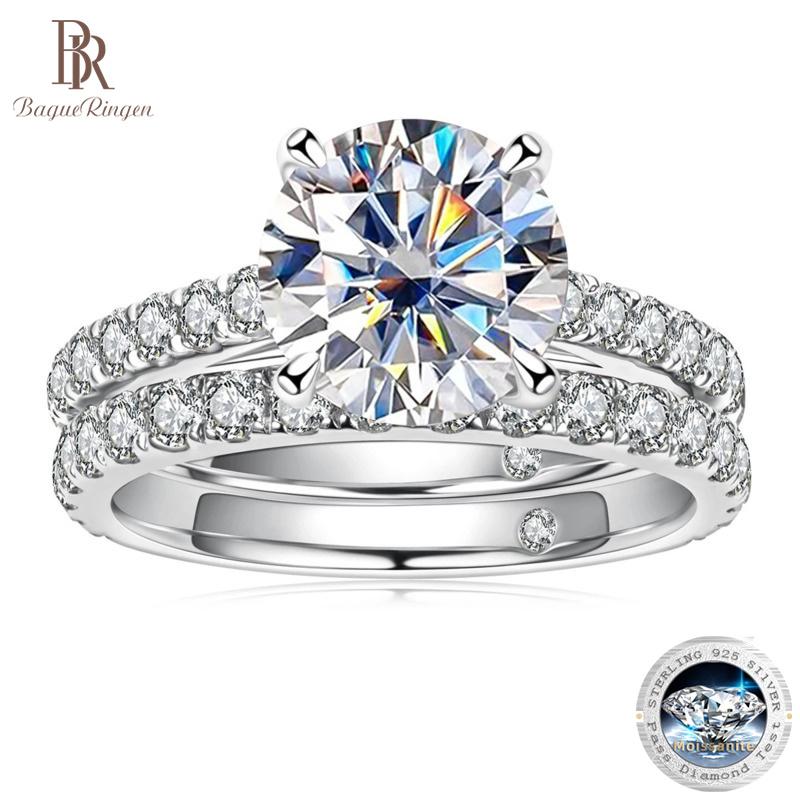 Bague Ringen Inel de lux Moissanite Culoare D 3.0 Ct Bijuterii pentru femei din argint 925 cu design cu patru gheare Seturi de mireasă pentru nuntă