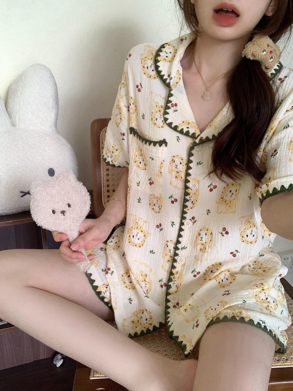 

Cute milk cute bunny girl pajamas summer short sleeves shorts lace suit ins wind sweet loungewear s [recommended weight 40-47.5kg ]