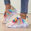 Fashion Rainbow Stripe Design Women Shoes Mesh Breathable Casual Shoes Lace Up Vulcanize Shoe Women Sneakers Outdoor Sports Running Hoes