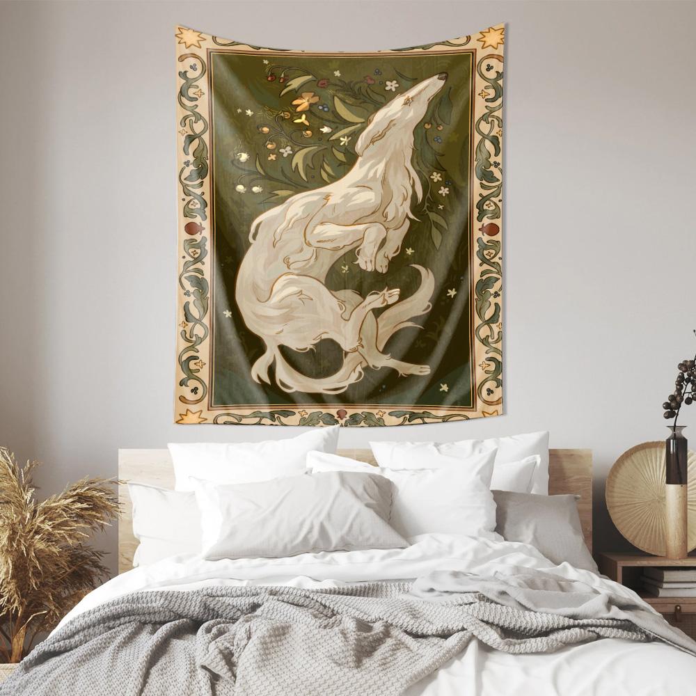 Dreamy Double Wolf Art Tapestry Bedroom Living Room Wall Decoration Fabric