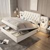 (SKU Antigo:W1880S00074) Estrutura de Cama, Cabeceira Longa, Material de Veludo, Portas USB, Luminária de Mesa, Sistema Hidráulico, Armazenamento Inferior, 160 x 200 cm, Bege