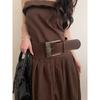Vintage Chic Brown Pu Wide Belt For Women Perfect For Dresses And Stylish Outfits