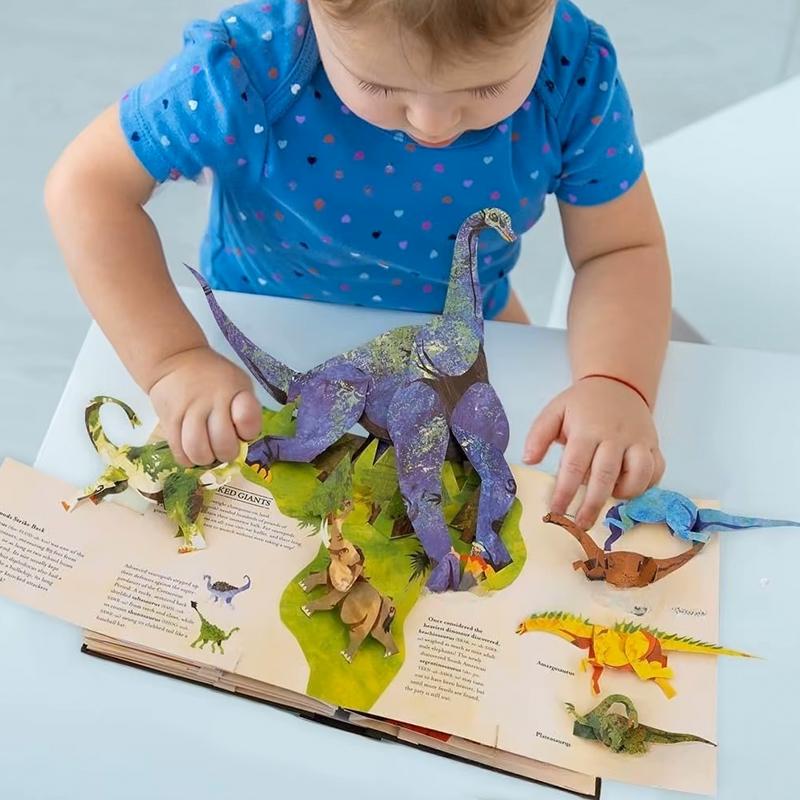 Enciclopedia 3D Prehistorica Dinosauri Libro Illustrato Pop-Up Pieghevole di Interesse Dinosauri Divulgazione Scientifica Regali per Bambini